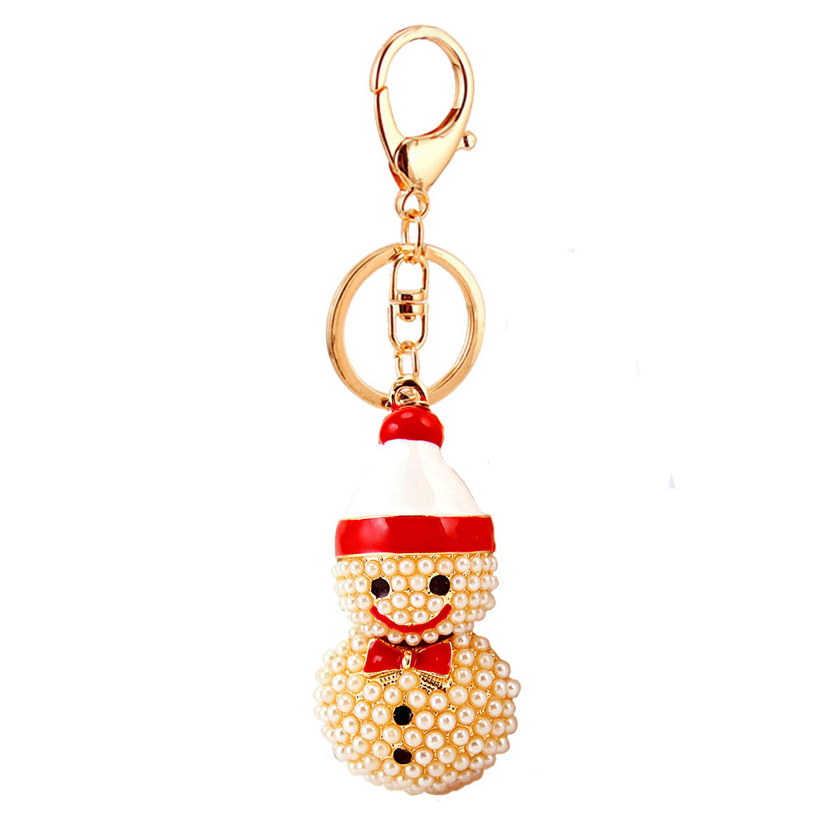 Wholesale Christmas Zinc Alloy Cartoon Pearl Snowman Keychain